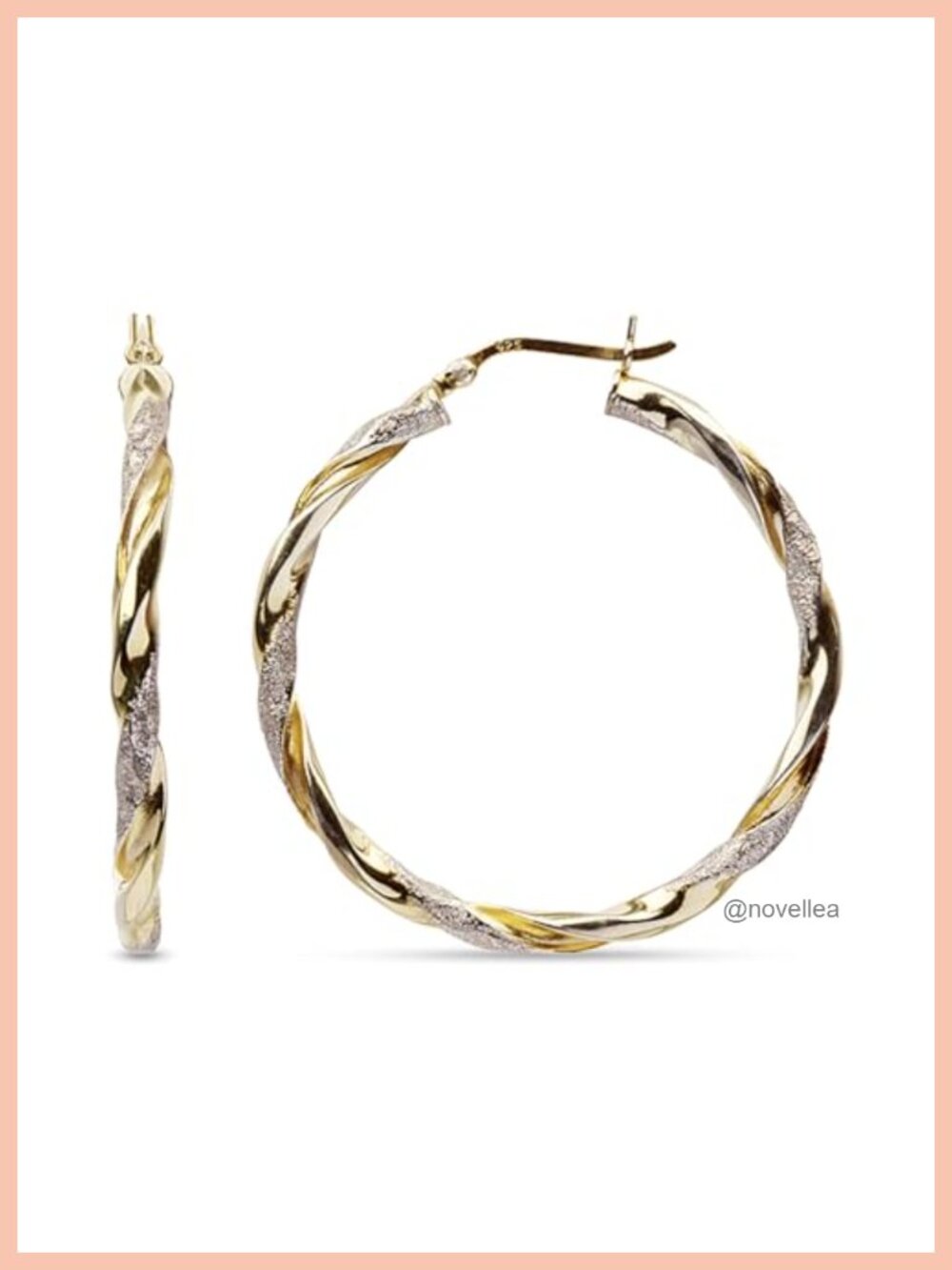 Real 925 Sterling Silver Textured Three-Tone Gold Plated Hoop Earrings
